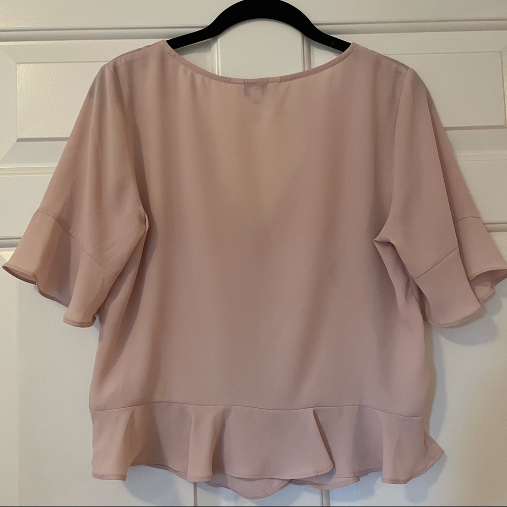 Express Blush Pink Ruched Ruffled Top - Picture 4 of 5